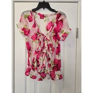 Abercrombie & Fitch Pink Floral Ruffle Front Blouse